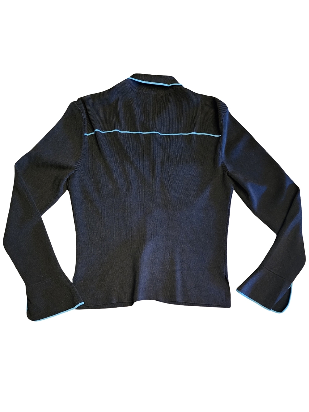 BCBGMAXAZRIA VINTAGE Y2K 90's/00's Black With Blue Piping Button-Up Cardigan EUC - Picture 4 of 5